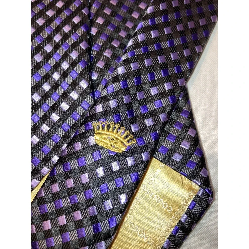 Countess Mara Mens Silk Tie Purple Black Geometric Check Handmade Necktie Luxury